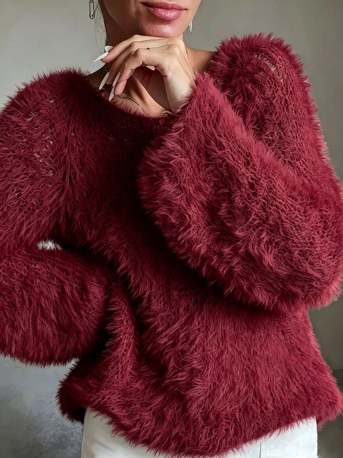 Fuzzy Crew-Neck Knit