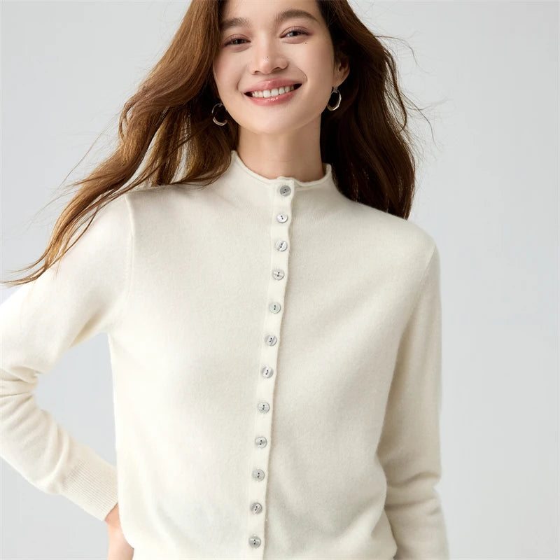 Stand-Collar Button Cardigan