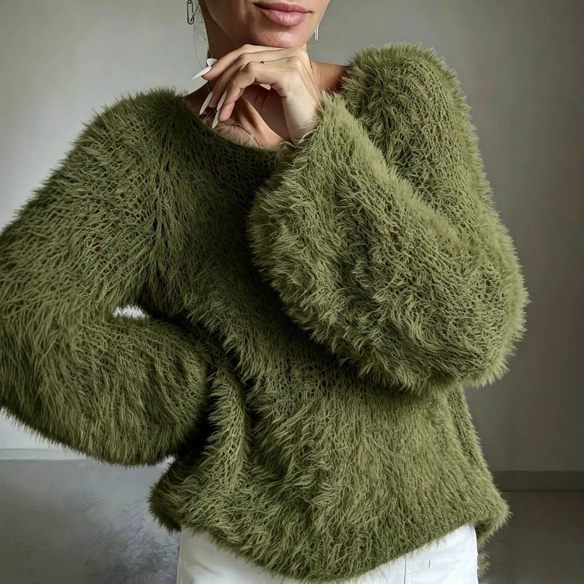 Fuzzy Crew-Neck Knit