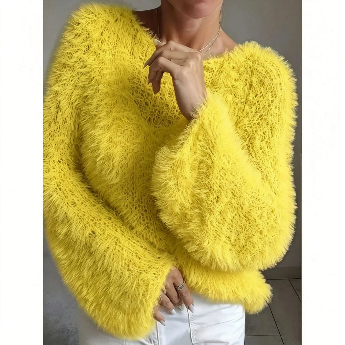 Fuzzy Crew-Neck Knit