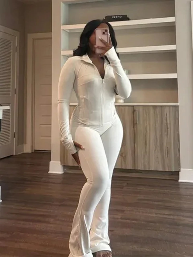Zip-Front Flared Trouser Set