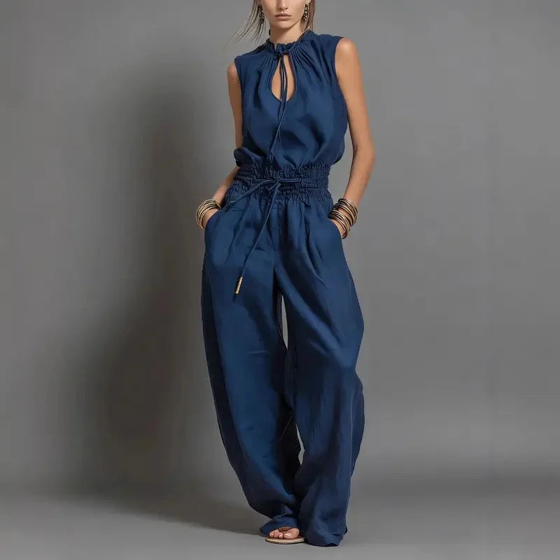 Tie-Neck Wide-Leg Jumpsuit