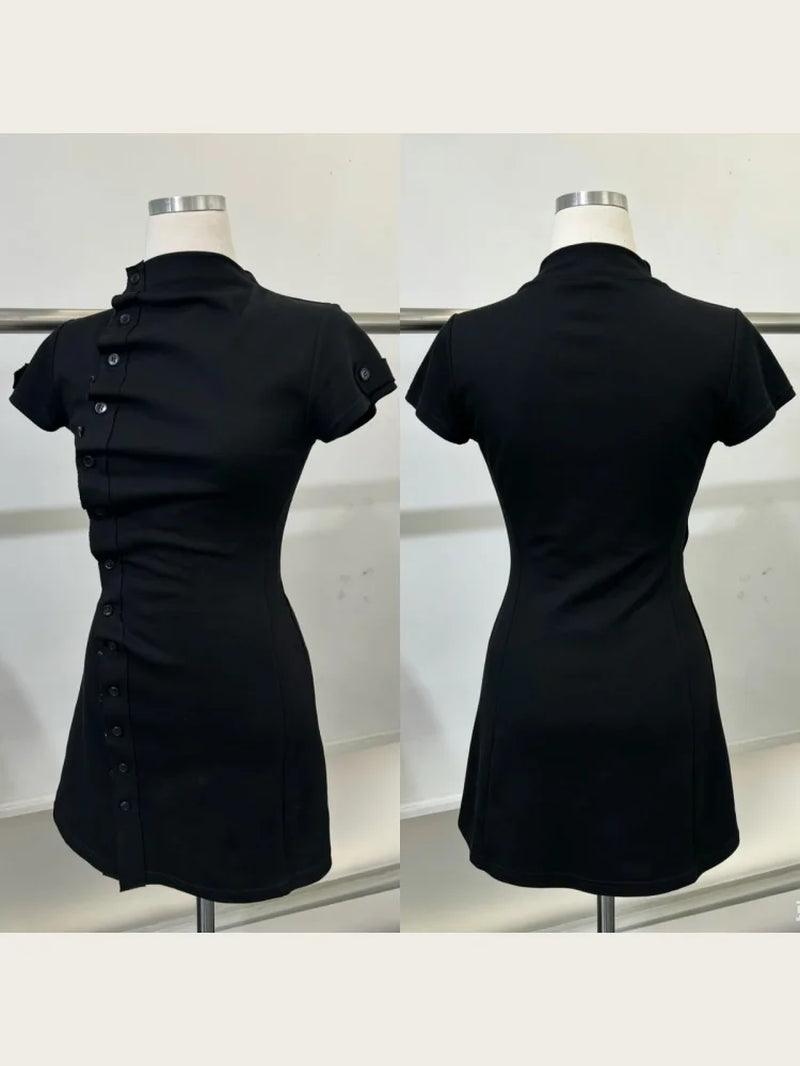 Asymmetric Button Mini Dress