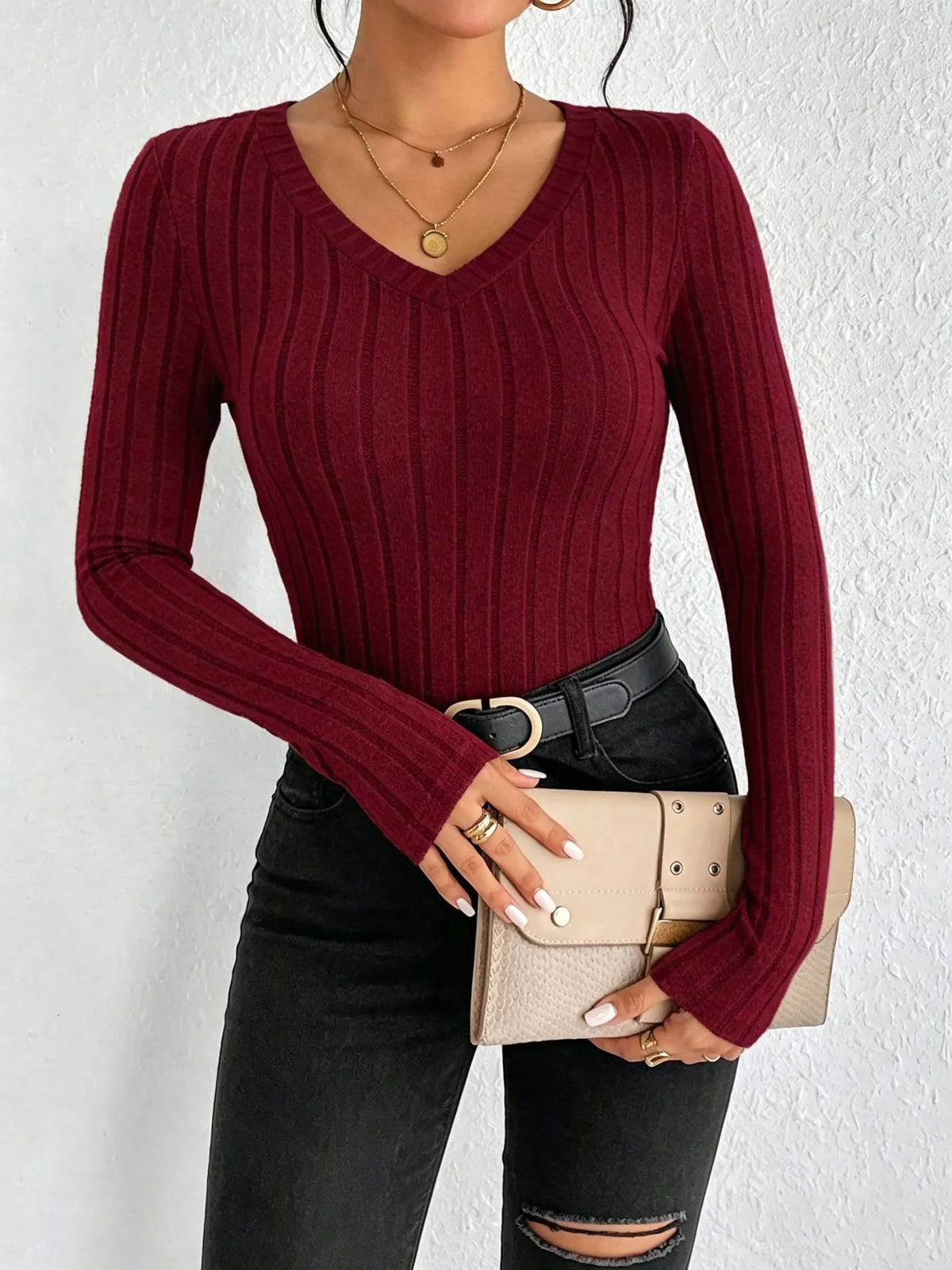 Ribbed V-Neck Top