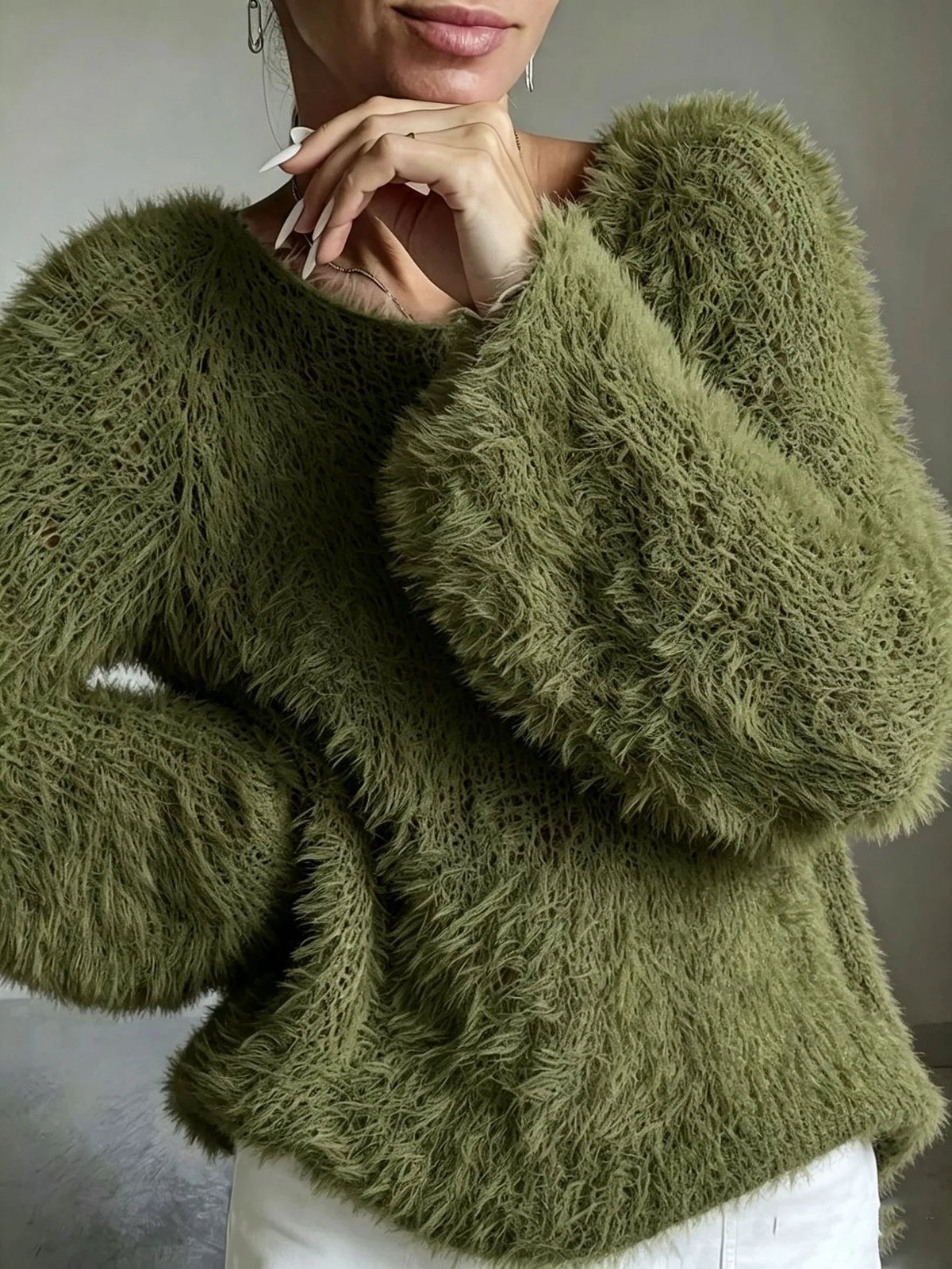 Fuzzy Crew-Neck Knit