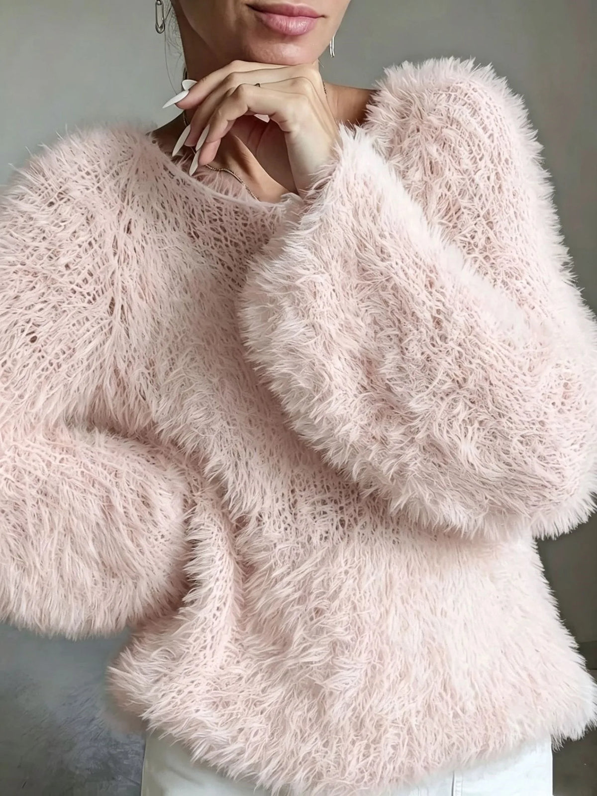 Fuzzy Crew-Neck Knit