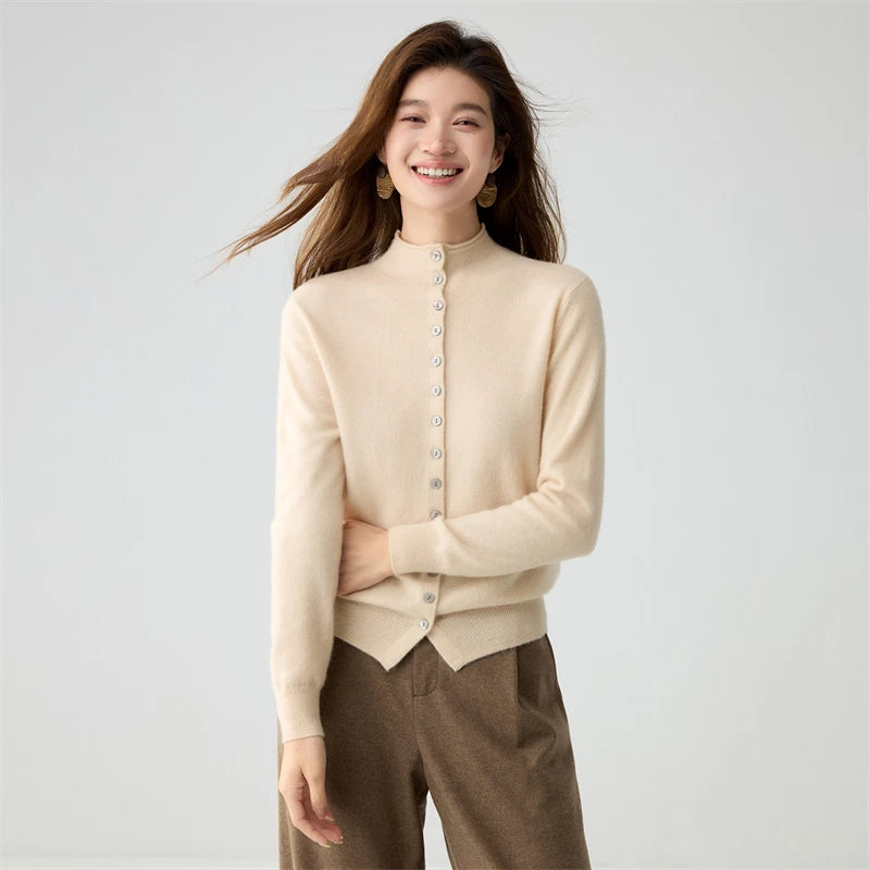 Stand-Collar Button Cardigan