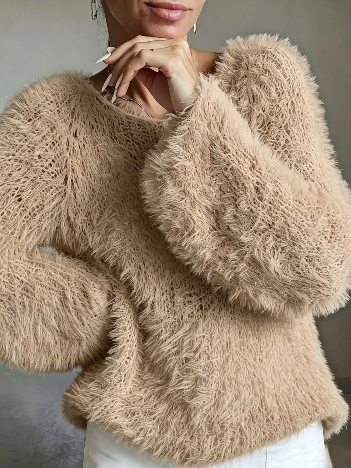 Fuzzy Crew-Neck Knit