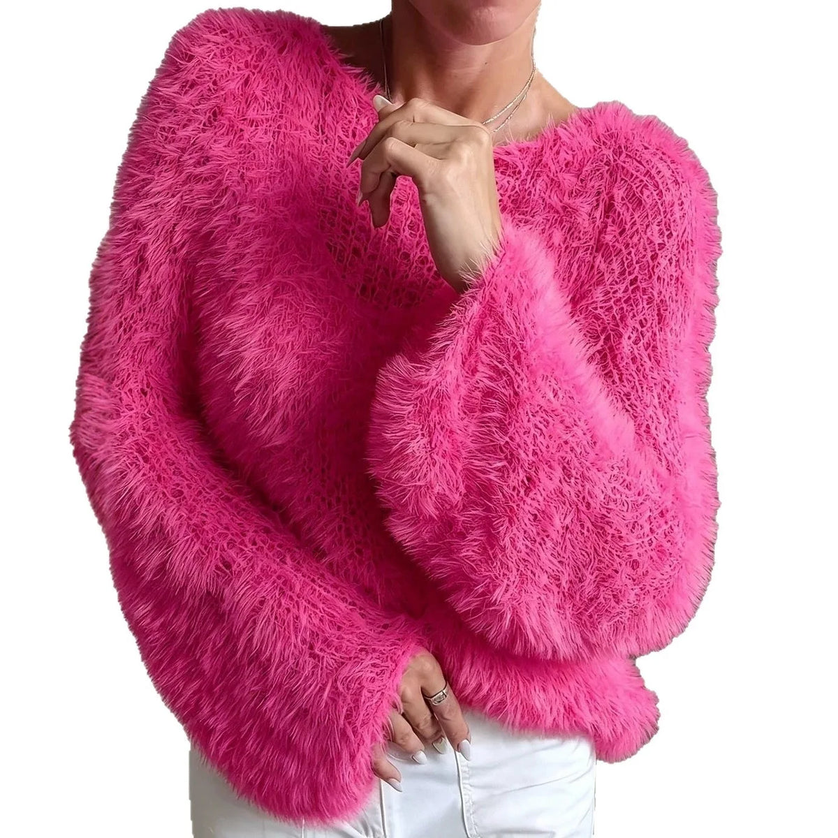 Fuzzy Crew-Neck Knit