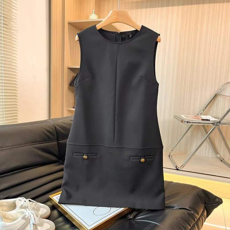 Button-Detail Sleeveless Mini Dress