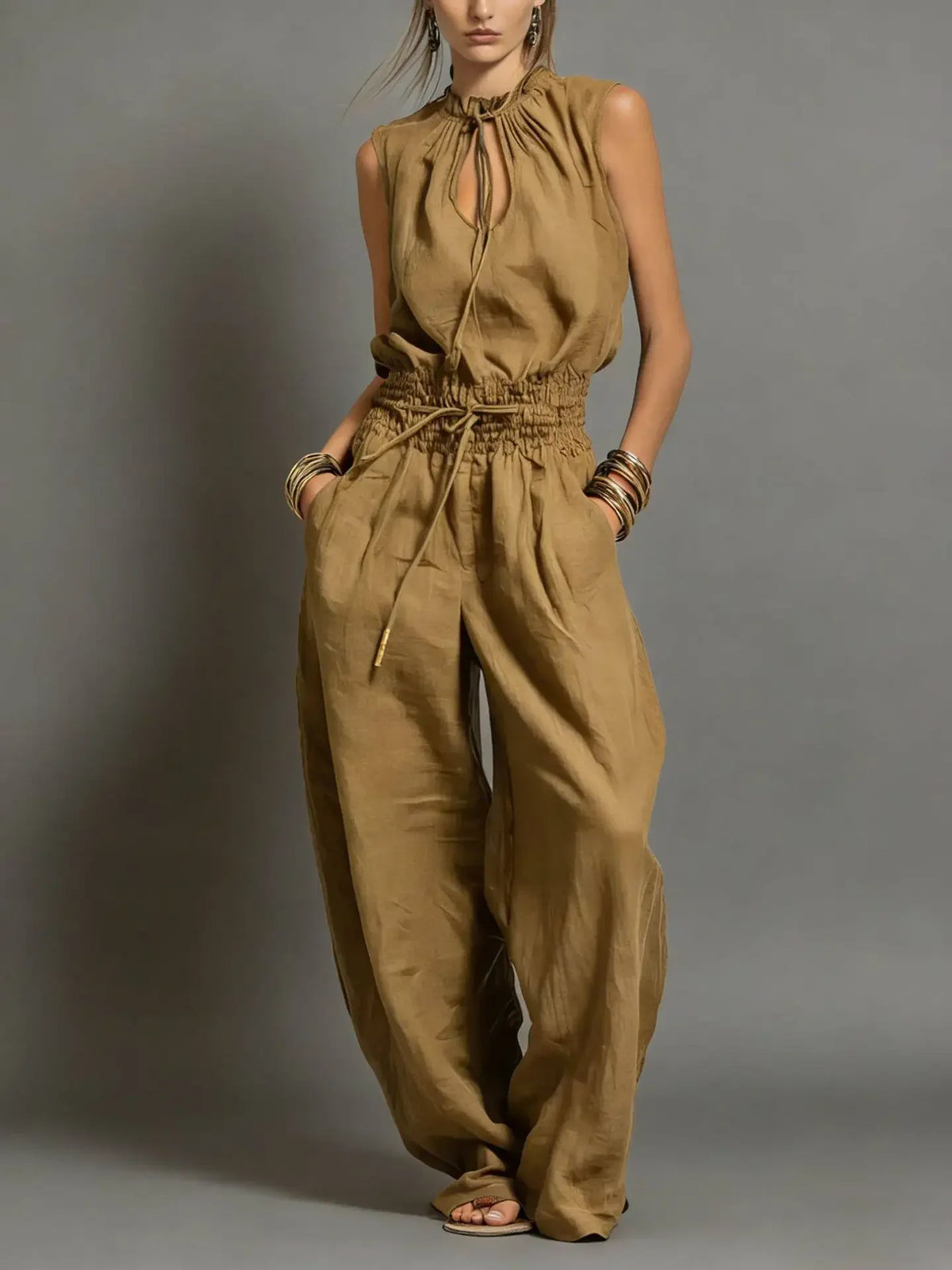 Tie-Neck Wide-Leg Jumpsuit