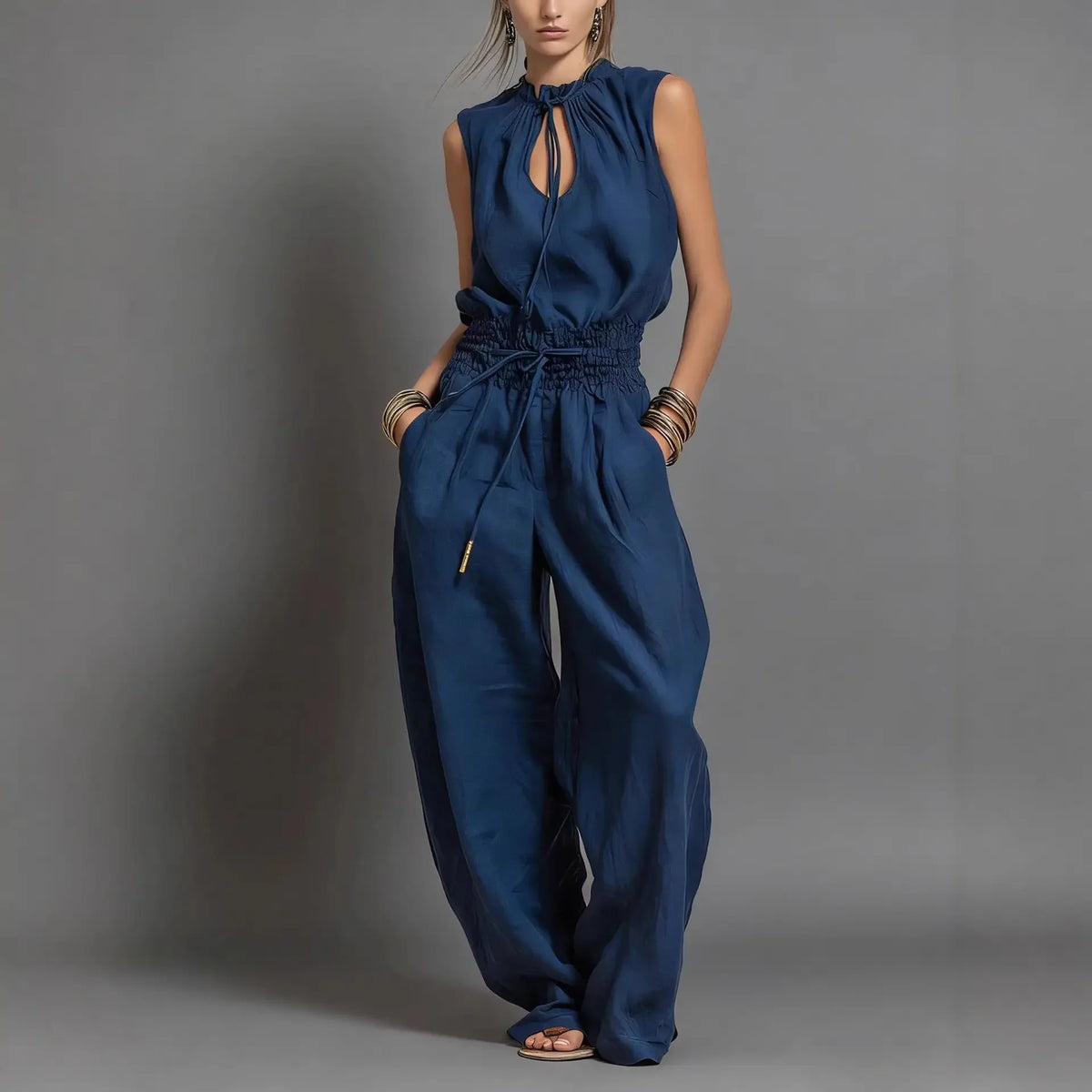 Tie-Neck Wide-Leg Jumpsuit