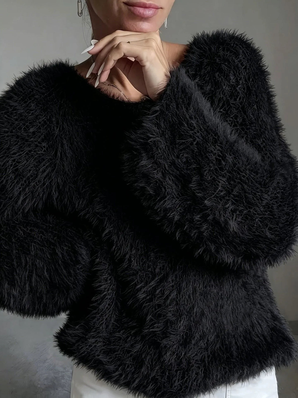Fuzzy Crew-Neck Knit