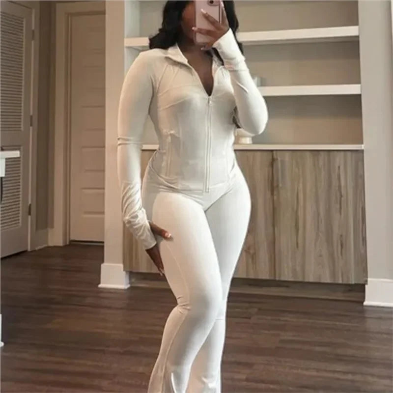 Zip-Front Flared Trouser Set