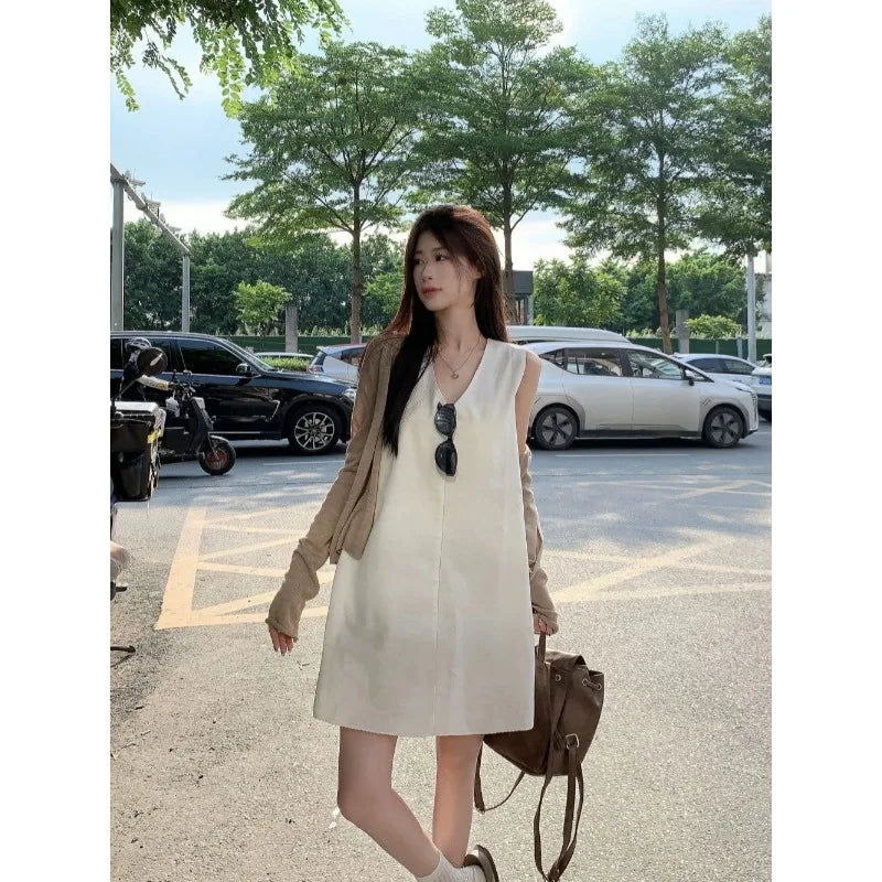 White V-Neck Mini Dress