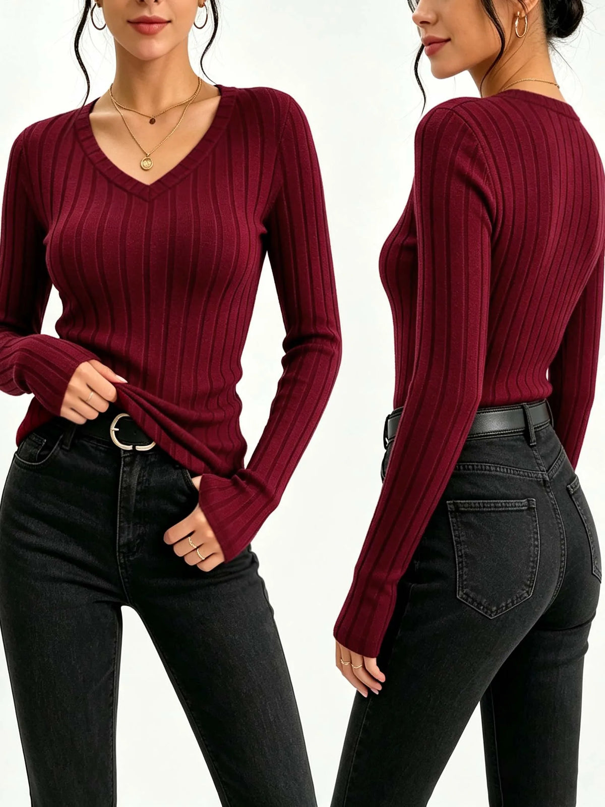 Ribbed V-Neck Top