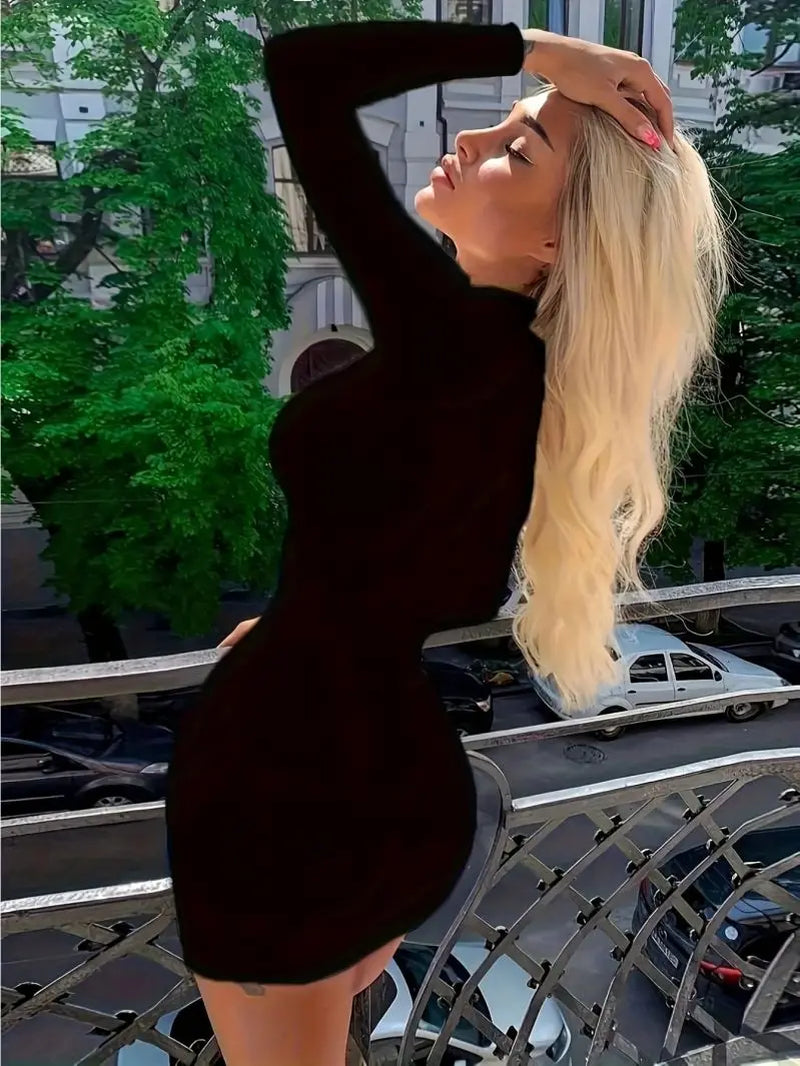 Mock-Neck Long-Sleeve Mini Dress