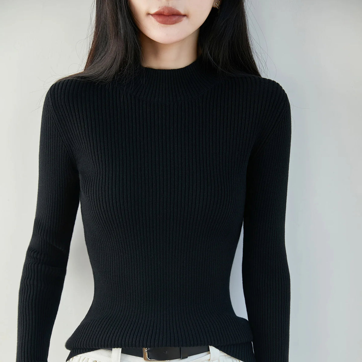 Ribbed Mock-Neck Top