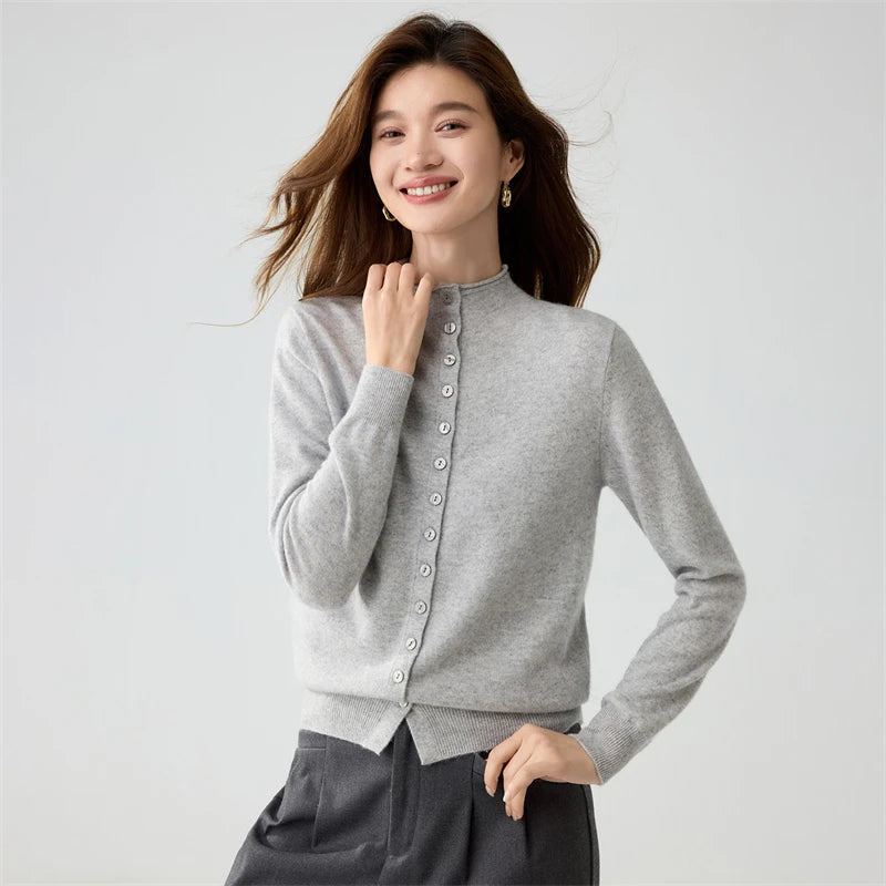 Stand-Collar Button Cardigan