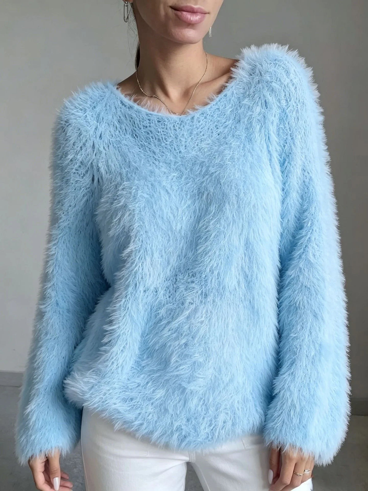 Fuzzy Crew-Neck Knit