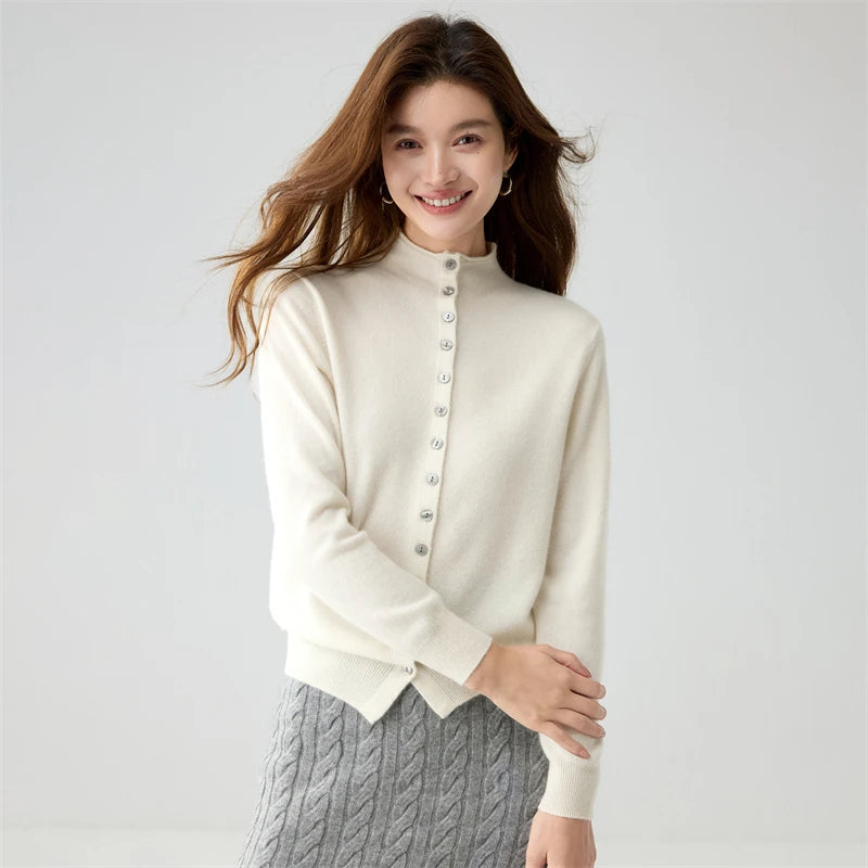 Stand-Collar Button Cardigan