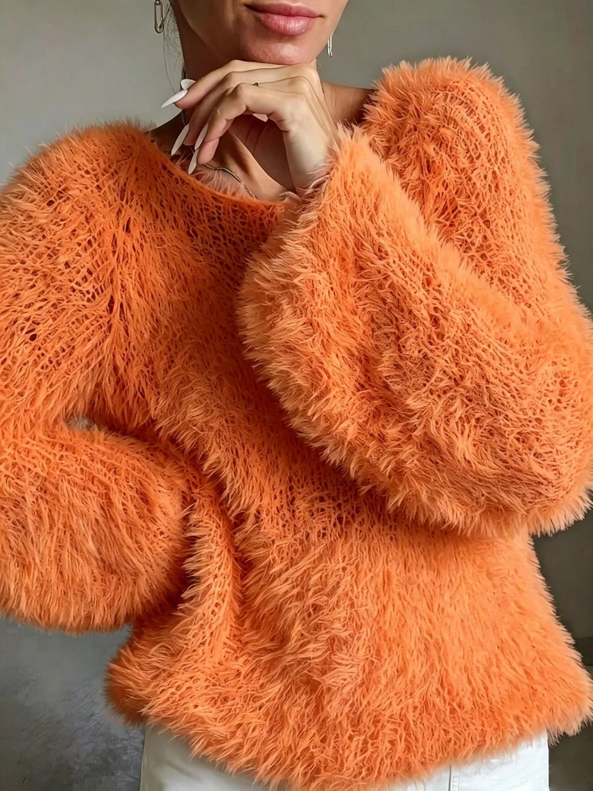 Fuzzy Crew-Neck Knit