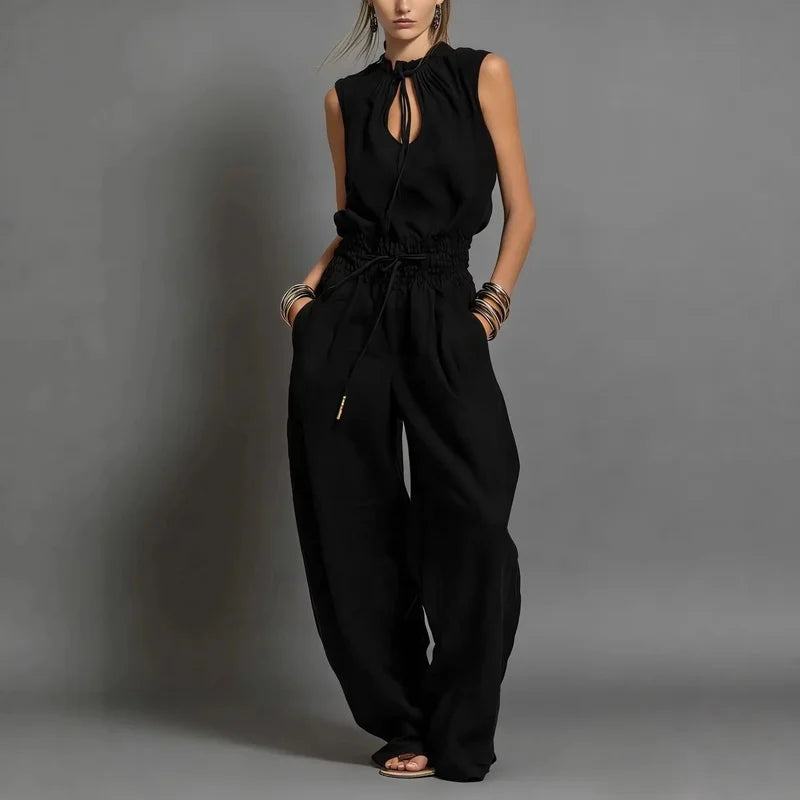 Tie-Neck Wide-Leg Jumpsuit