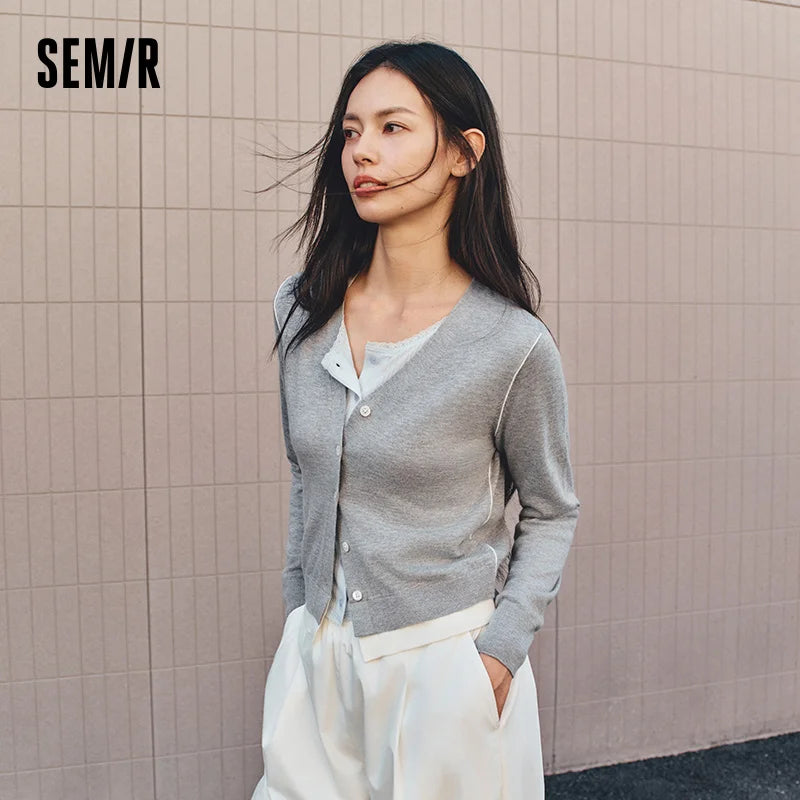 Contrast-Trim V-Neck Cardigan