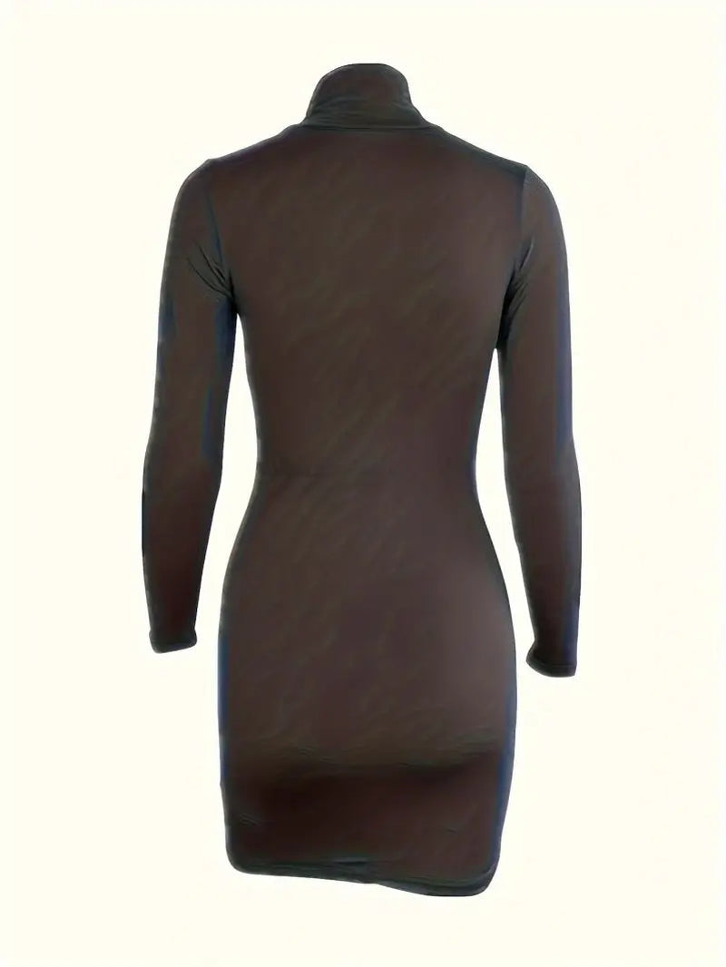 Mock-Neck Long-Sleeve Mini Dress