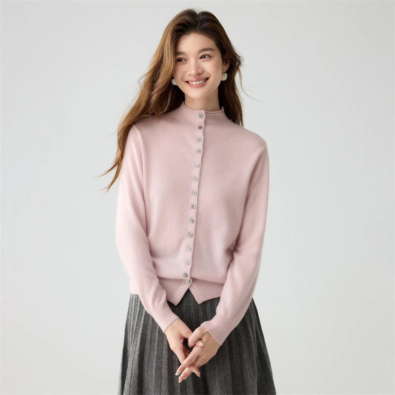 Stand-Collar Button Cardigan