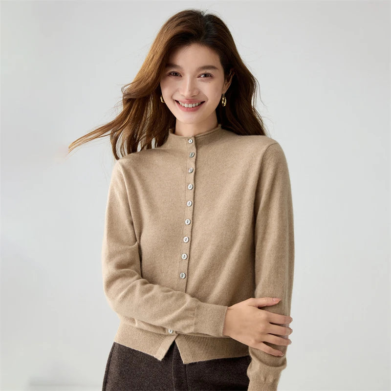 Stand-Collar Button Cardigan