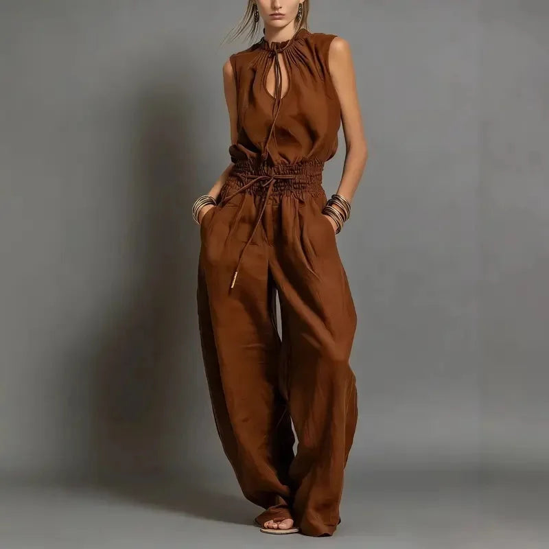 Tie-Neck Wide-Leg Jumpsuit