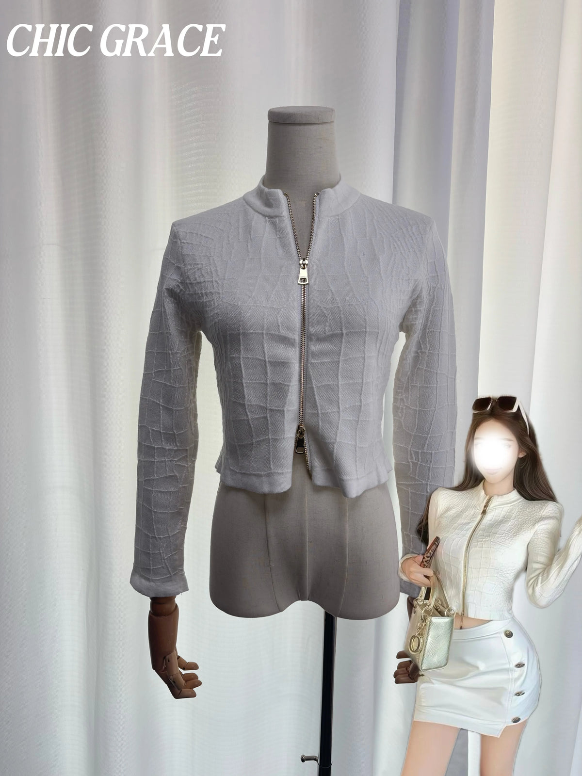 Textured Zip-Front Cardigan