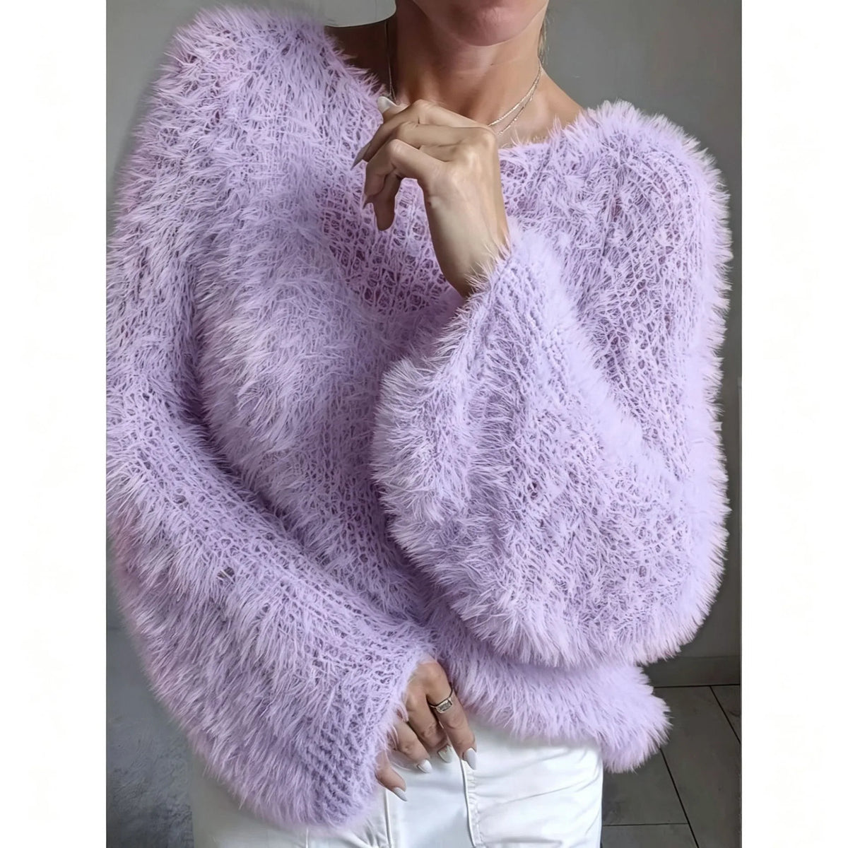 Fuzzy Crew-Neck Knit