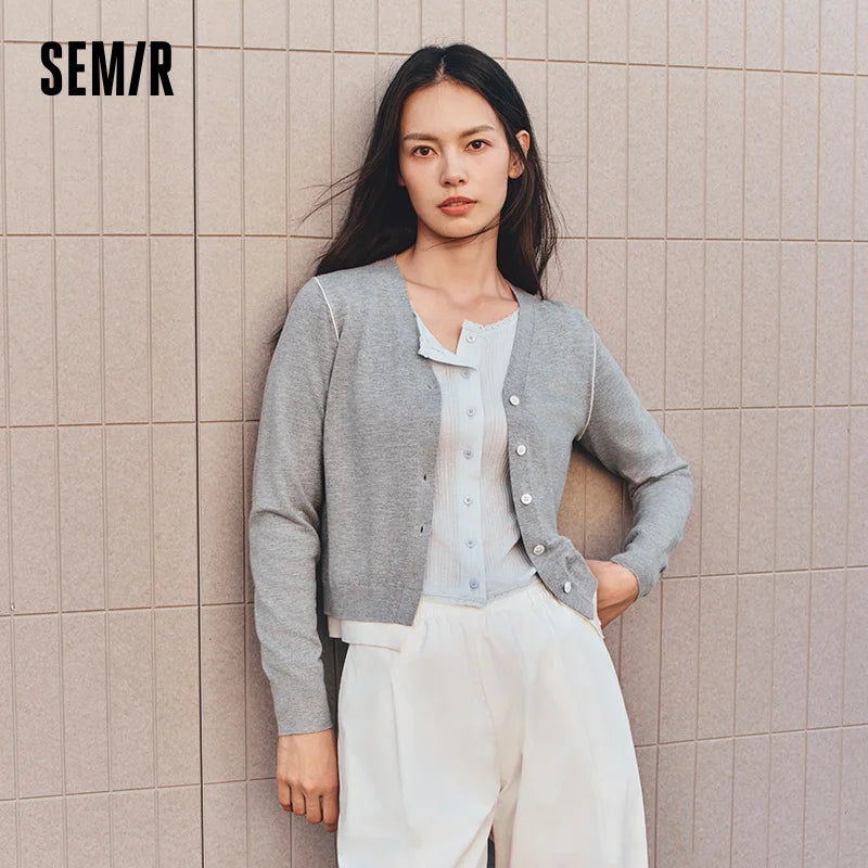 Contrast-Trim V-Neck Cardigan