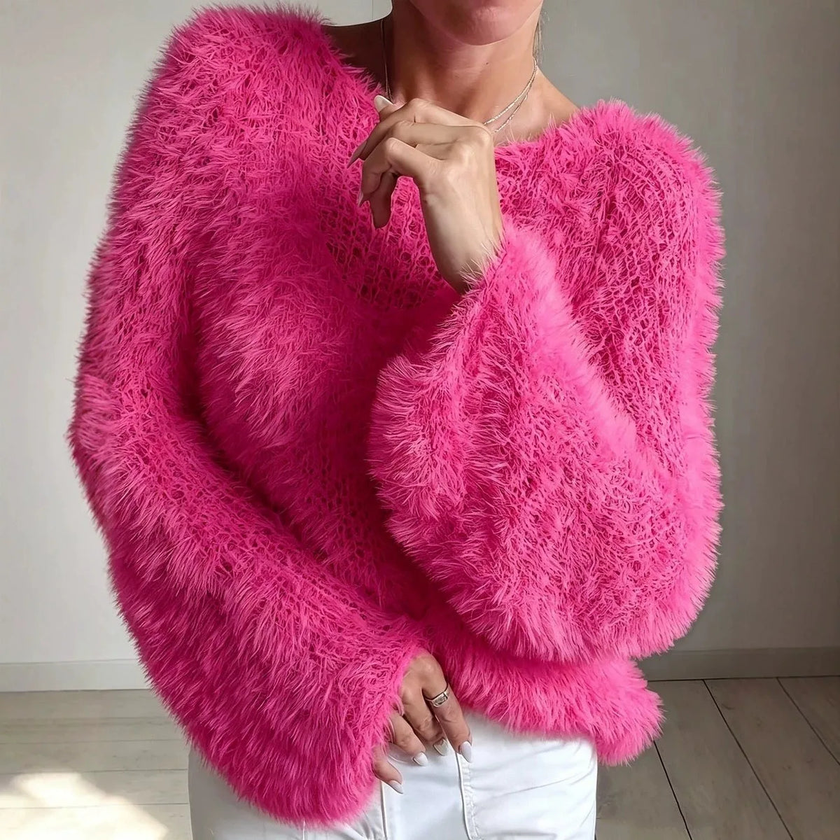 Fuzzy Crew-Neck Knit