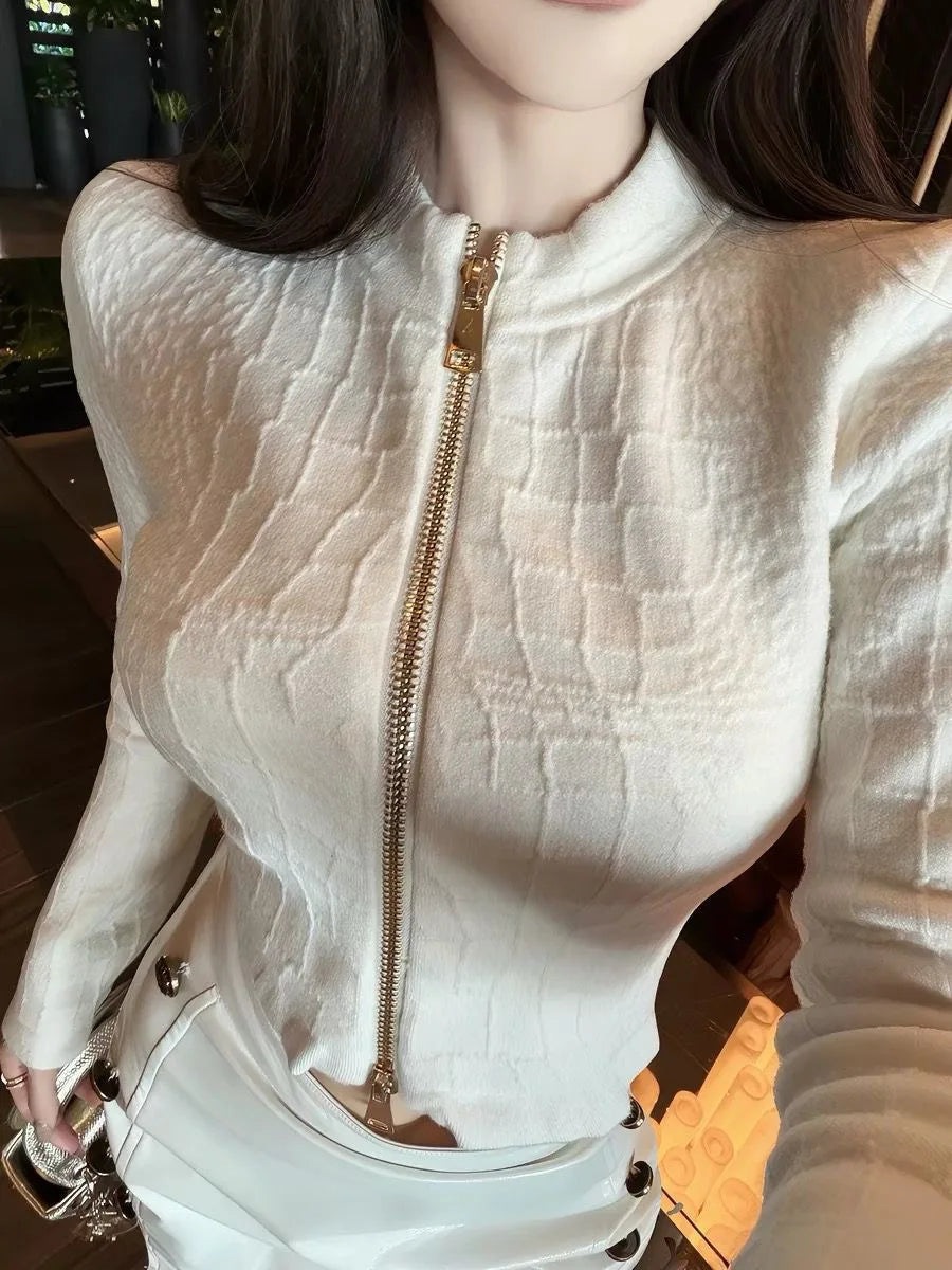 Textured Zip-Front Cardigan