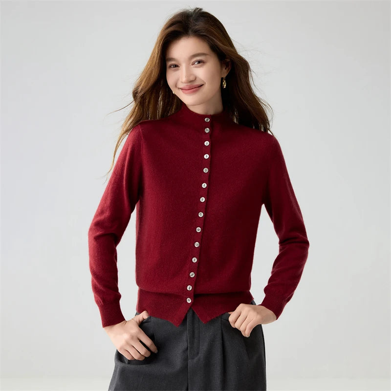 Stand-Collar Button Cardigan