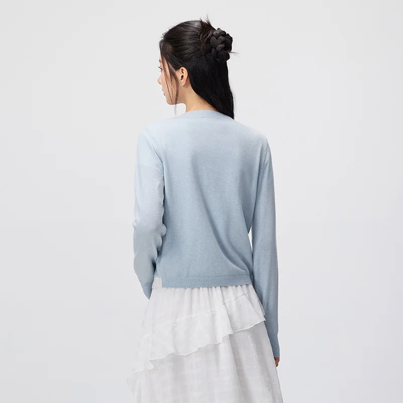 Contrast-Trim V-Neck Cardigan