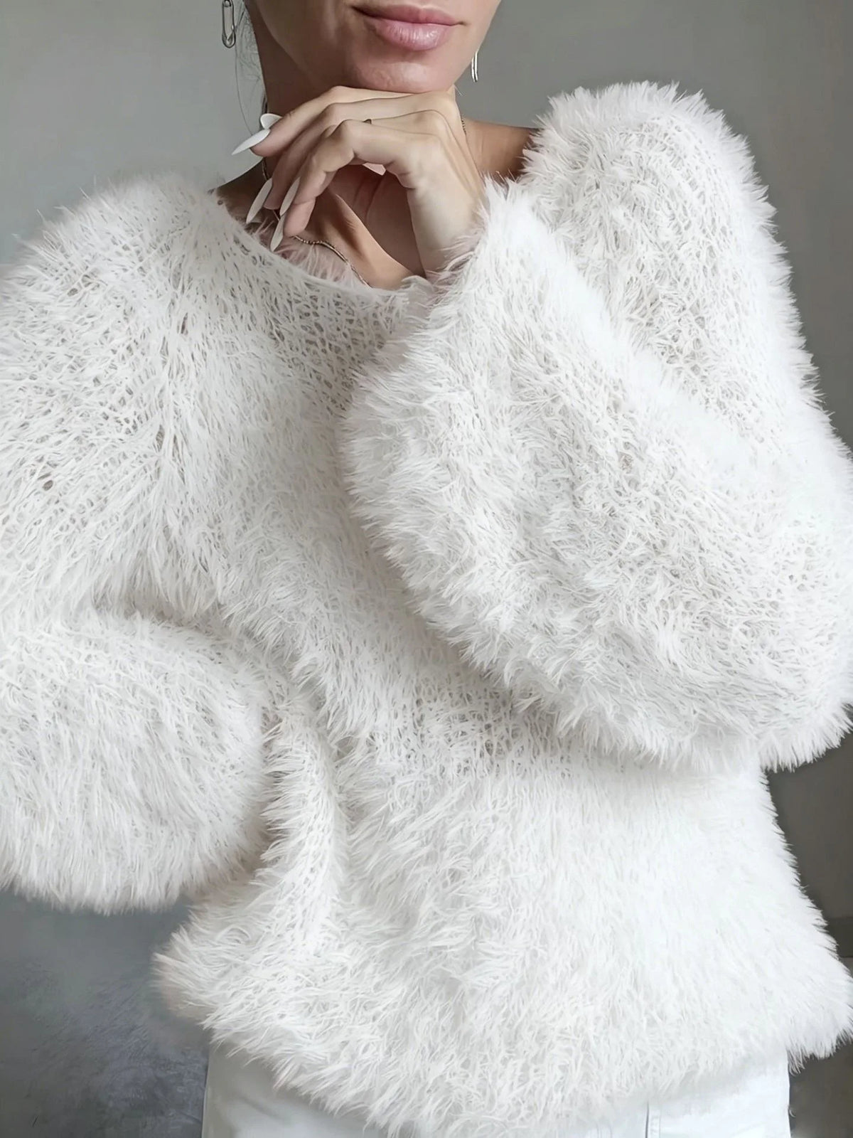 Fuzzy Crew-Neck Knit