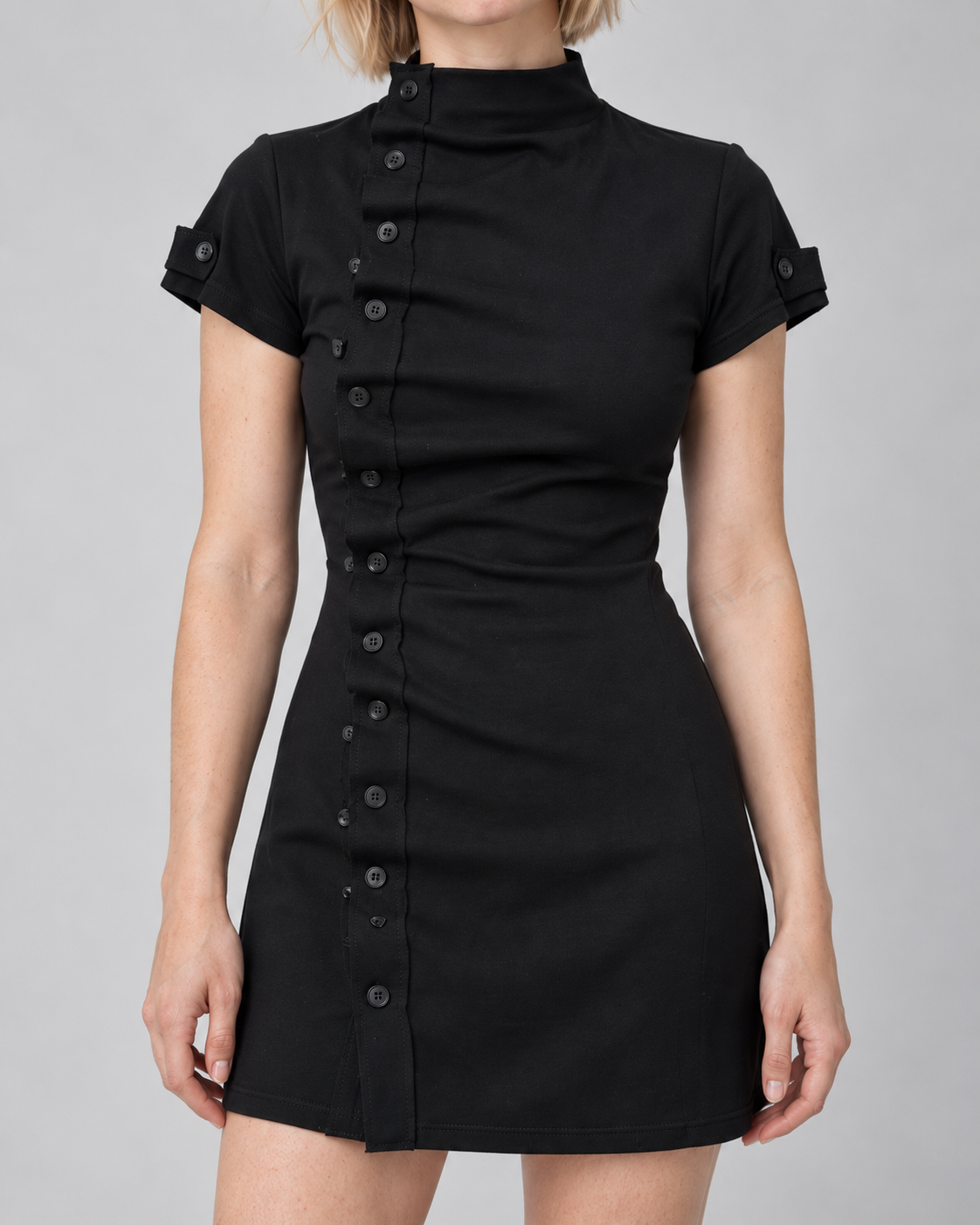 Asymmetric Button Mini Dress