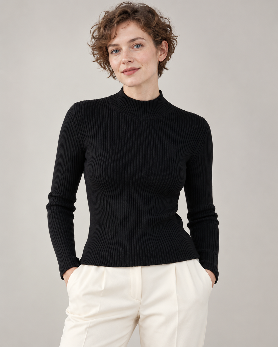 Ribbed Mock-Neck Top