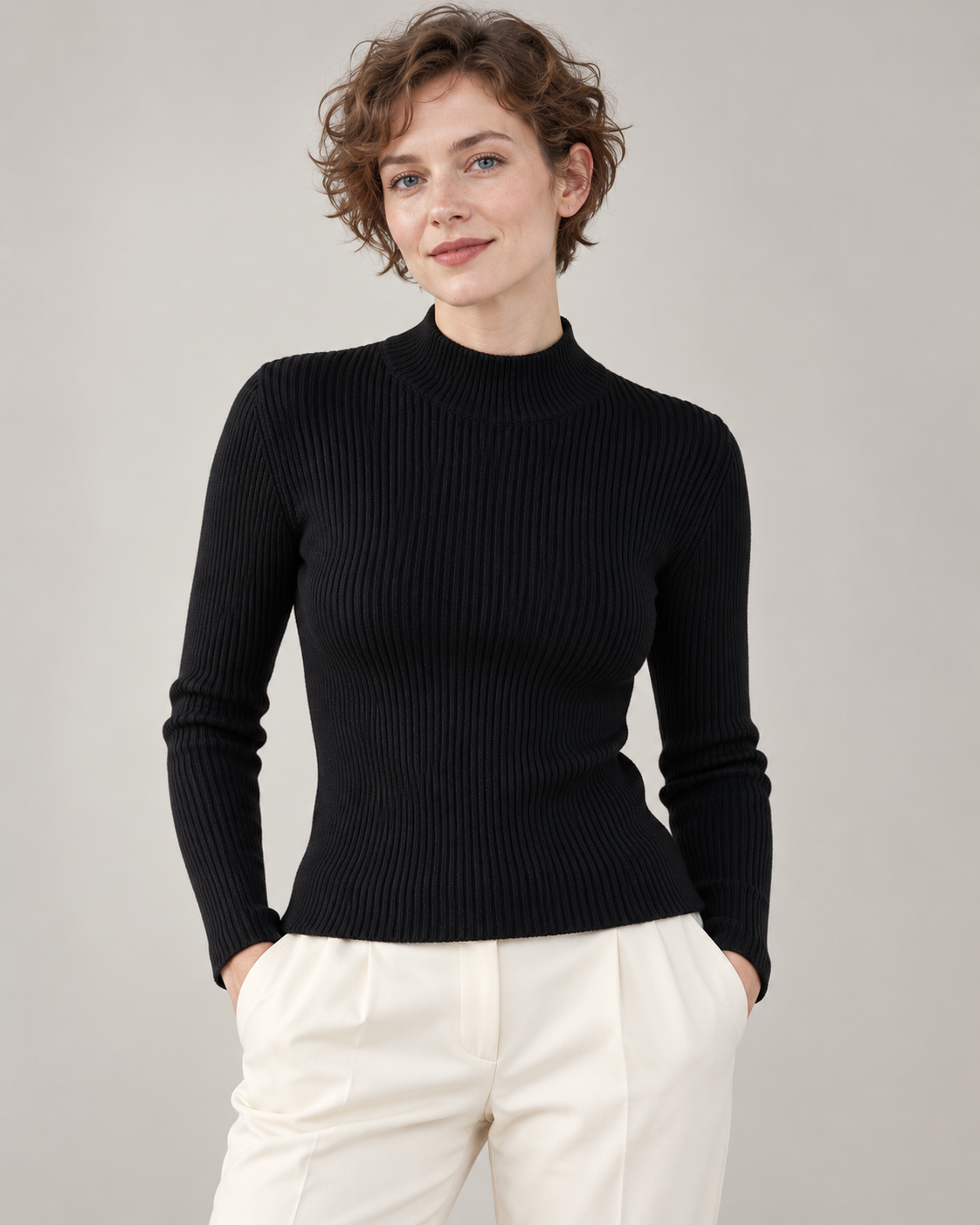 Ribbed Mock-Neck Top