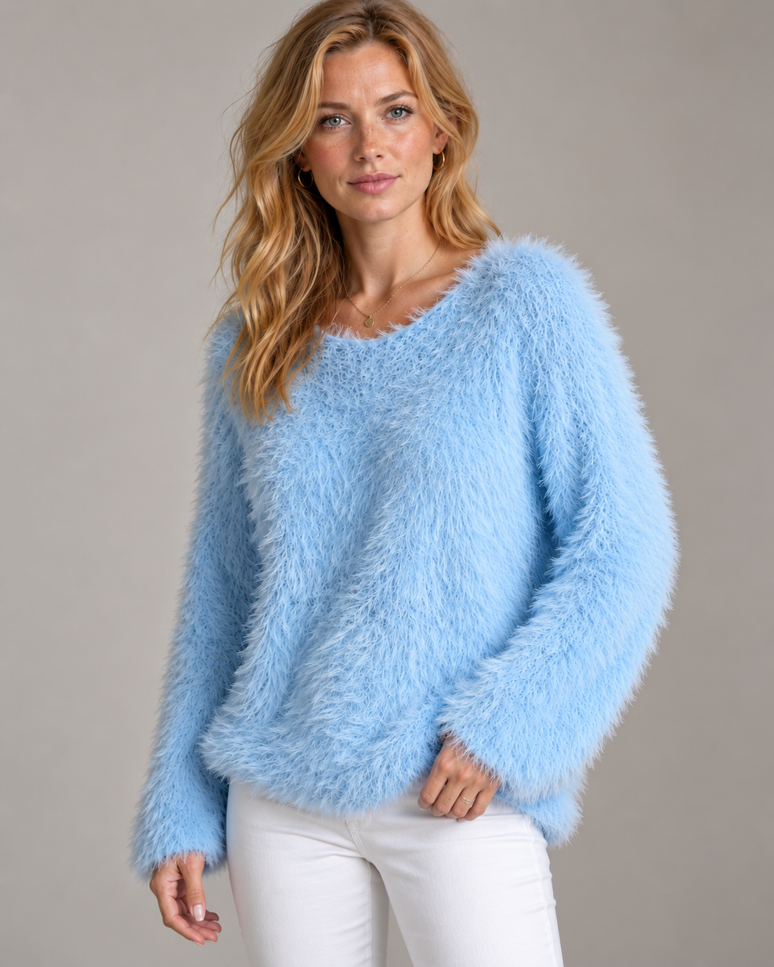 Fuzzy Crew-Neck Knit