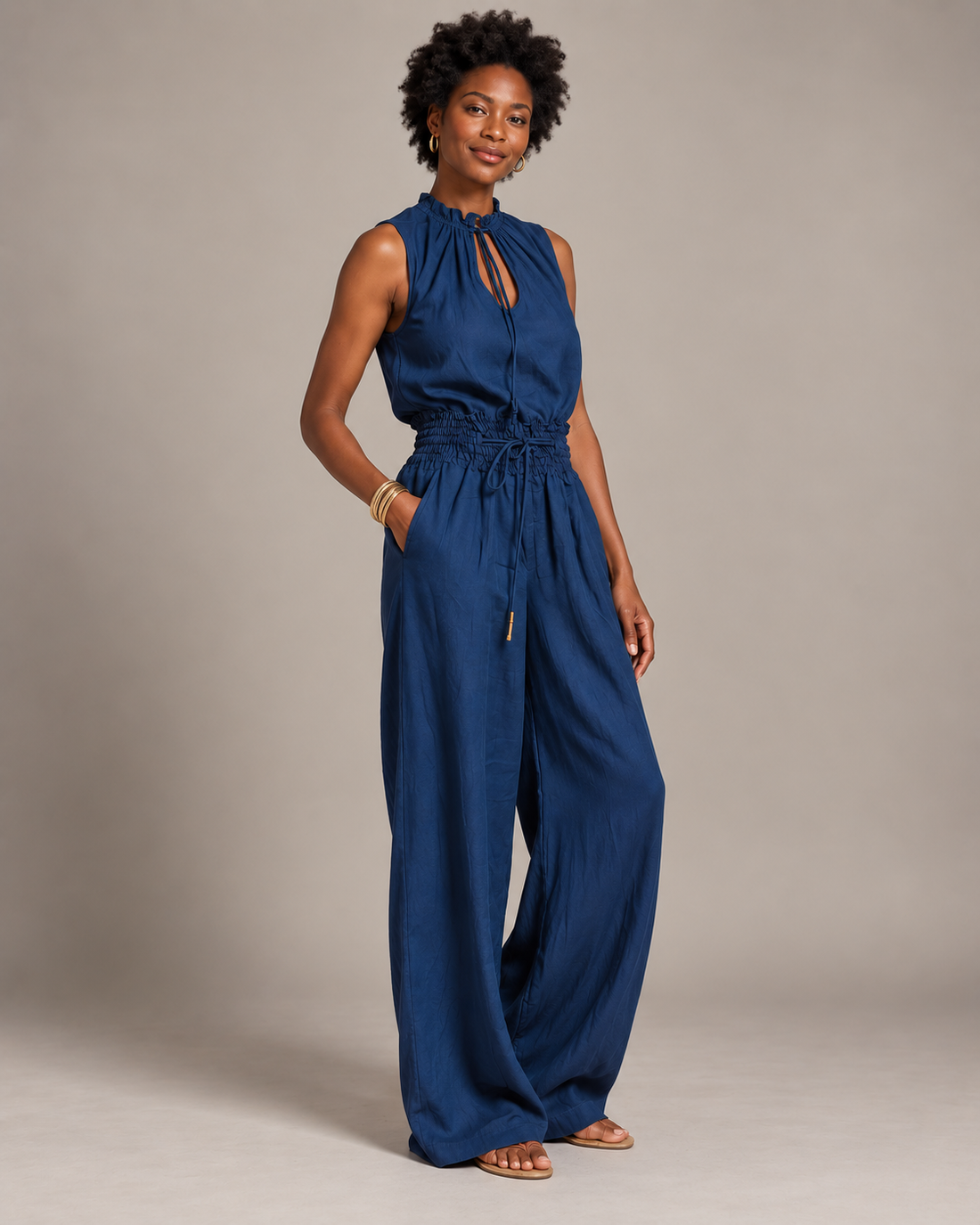 Tie-Neck Wide-Leg Jumpsuit