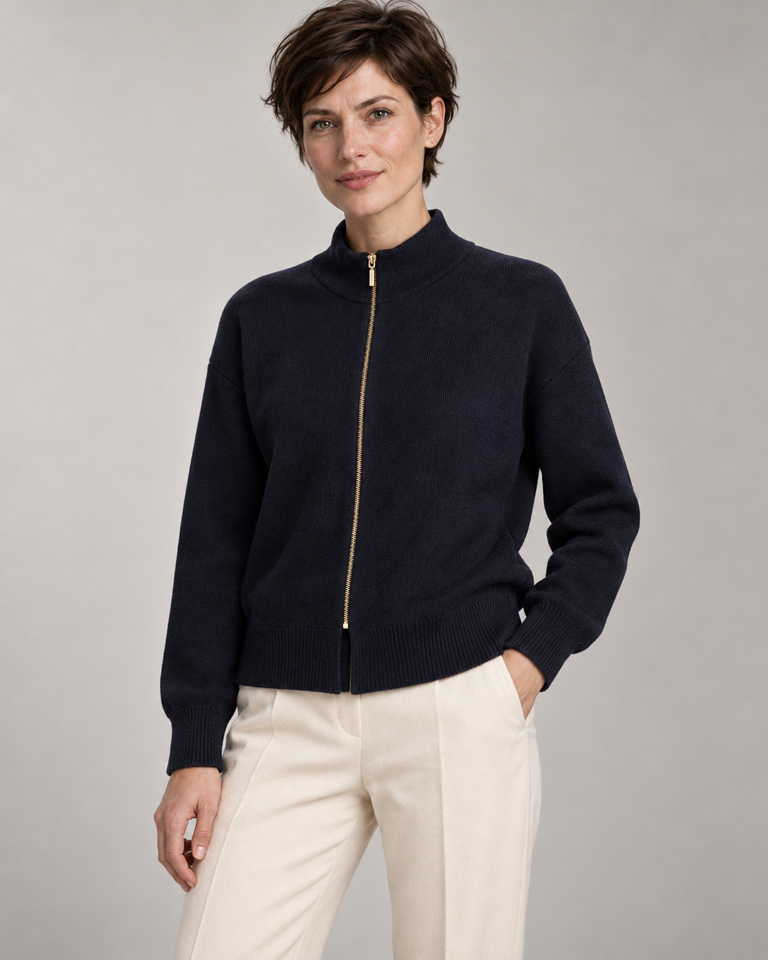 Navy Zip Knit