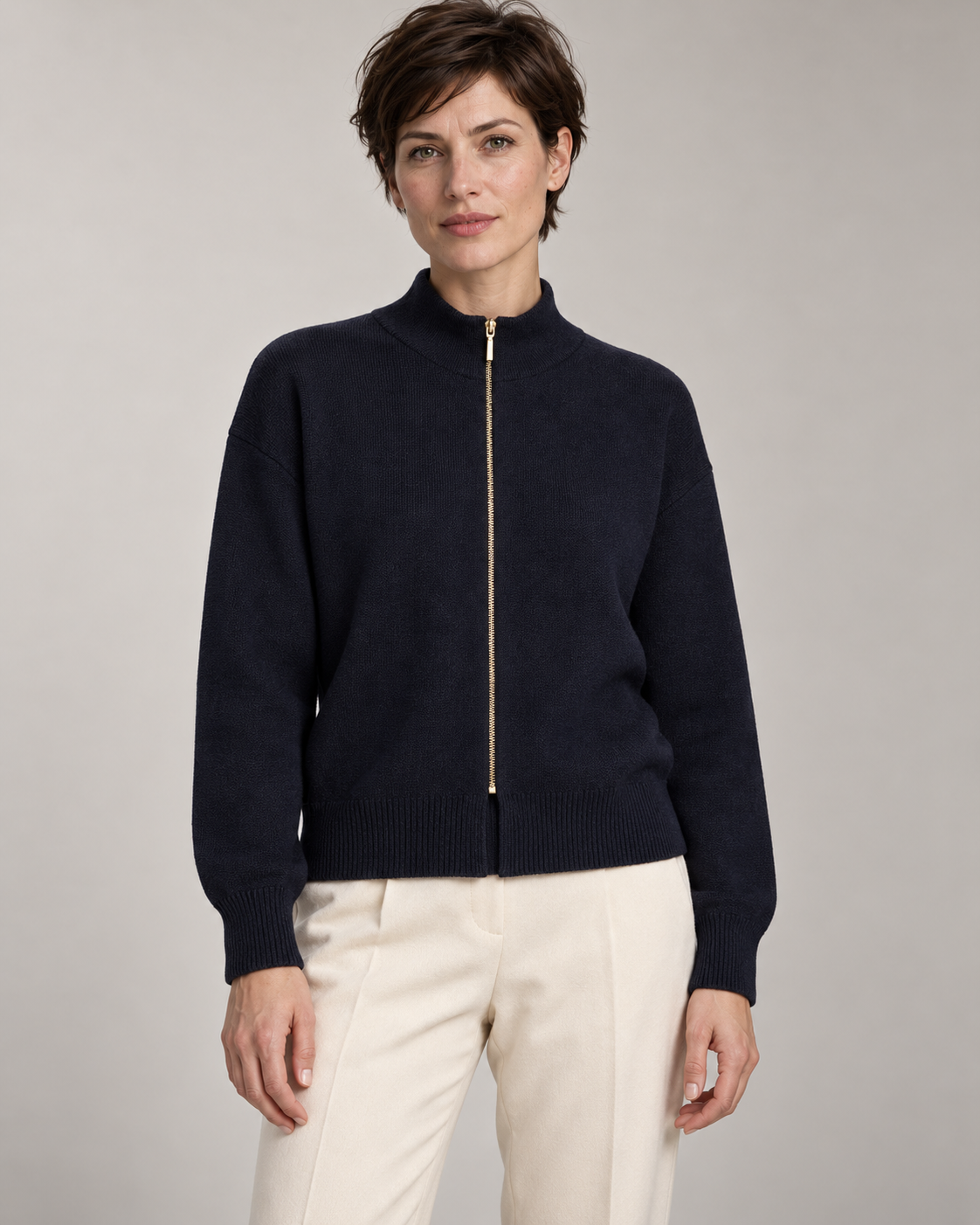 Navy Zip Knit