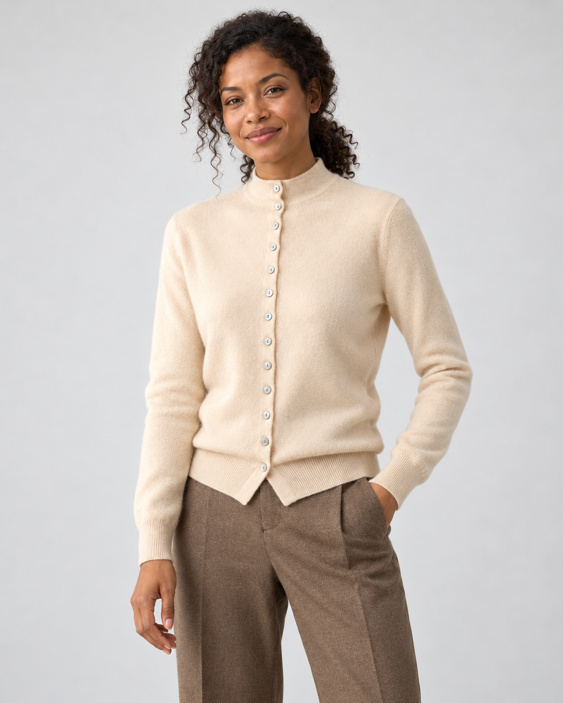Stand-Collar Button Cardigan
