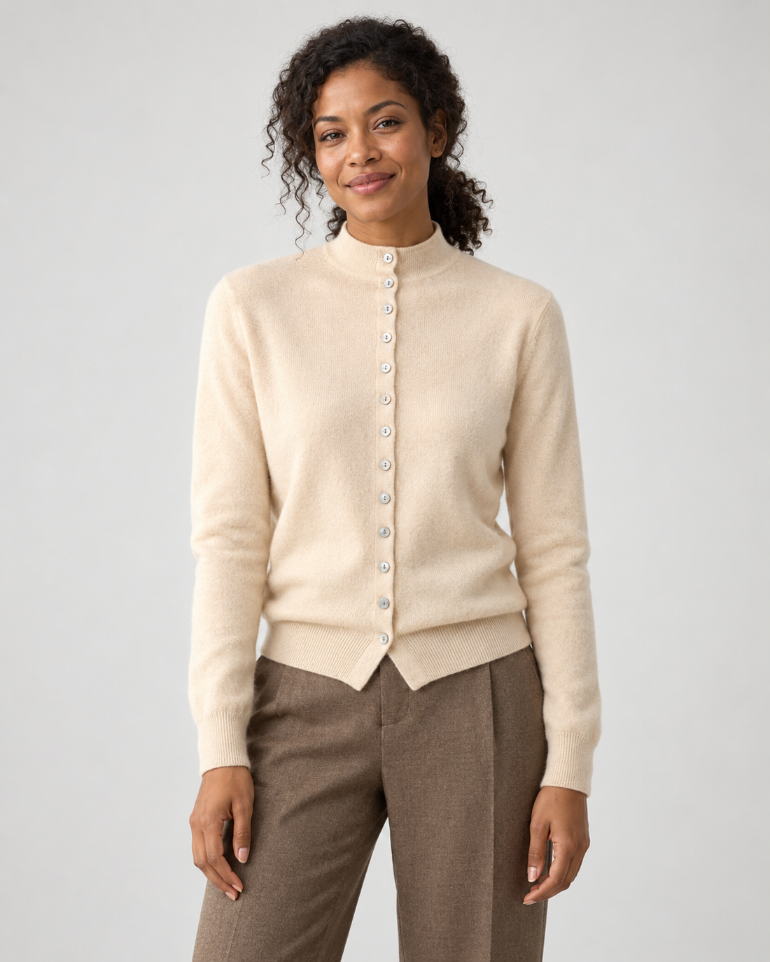 Stand-Collar Button Cardigan