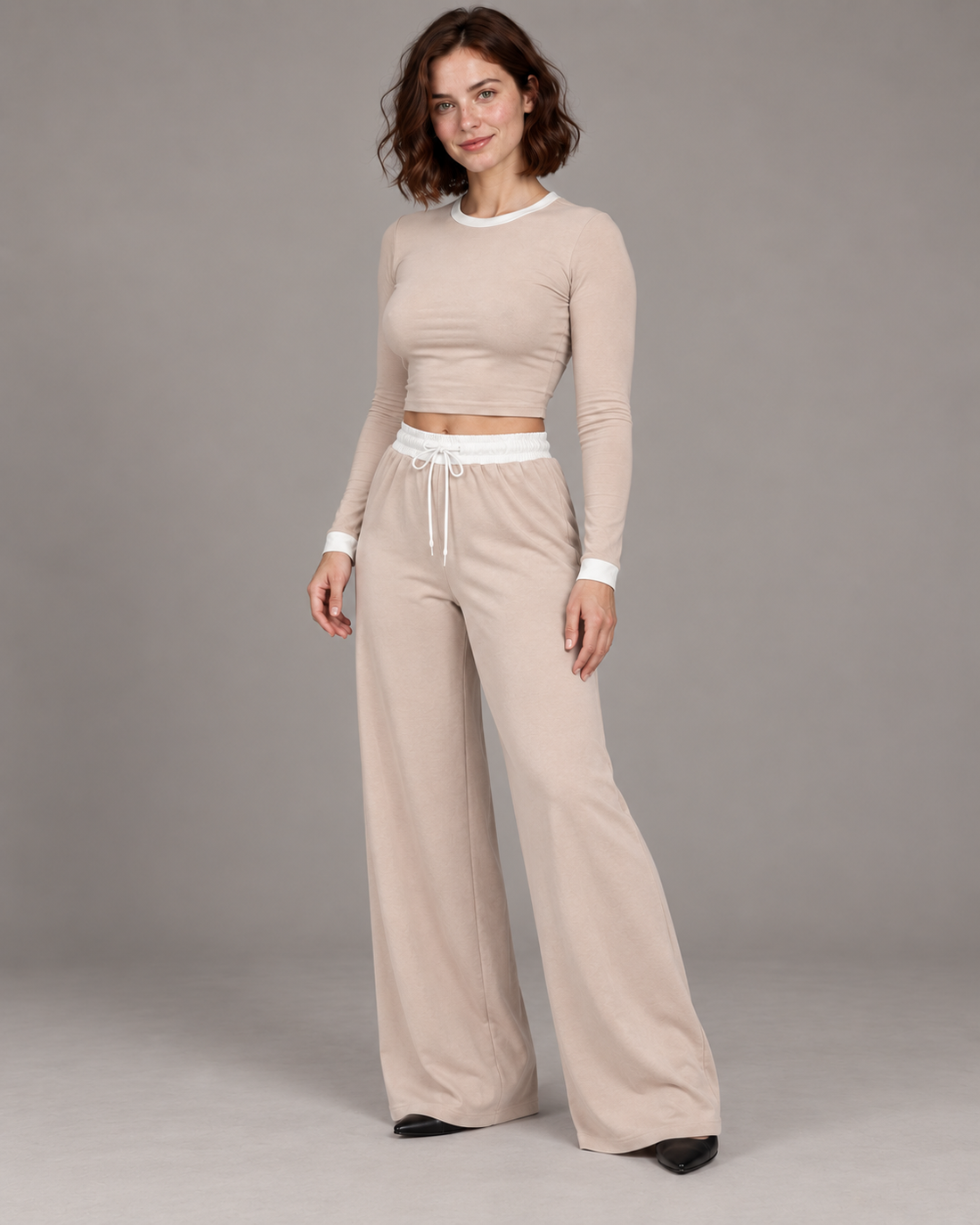 Contrast-Trim Crew-Neck Trouser Set